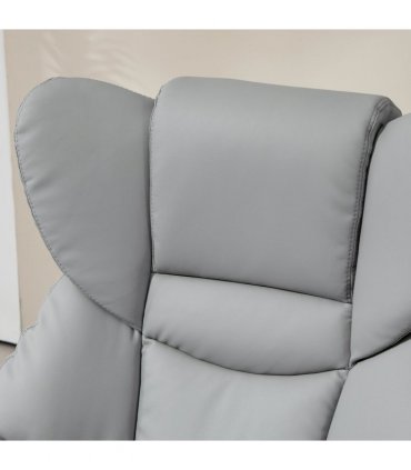 HOMCOM PU Leather Manual Reclining Armchair Footstool Padded Seat Light Grey