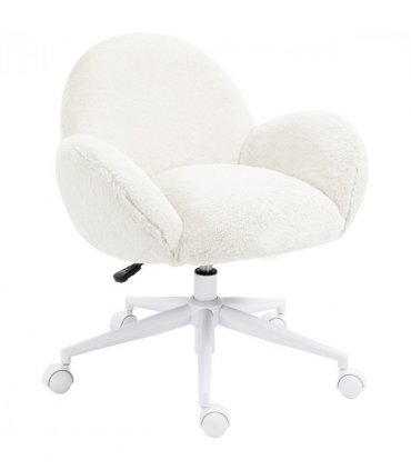 HOMCOM Fluffy Leisure Chair Office Chair with Backrest Wheels Cream White
