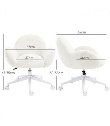 HOMCOM Fluffy Leisure Chair Office Chair with Backrest Wheels Cream White
