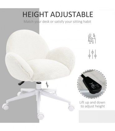HOMCOM Fluffy Leisure Chair Office Chair with Backrest Wheels Cream White