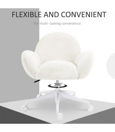 HOMCOM Fluffy Leisure Chair Office Chair with Backrest Wheels Cream White