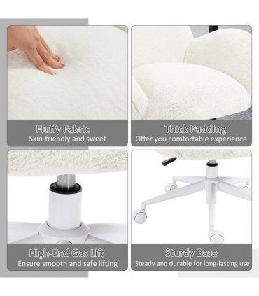 HOMCOM Fluffy Leisure Chair Office Chair with Backrest Wheels Cream White