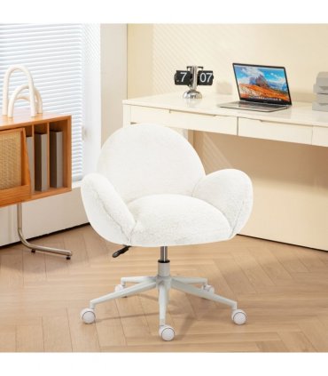 HOMCOM Fluffy Leisure Chair Office Chair with Backrest Wheels Cream White