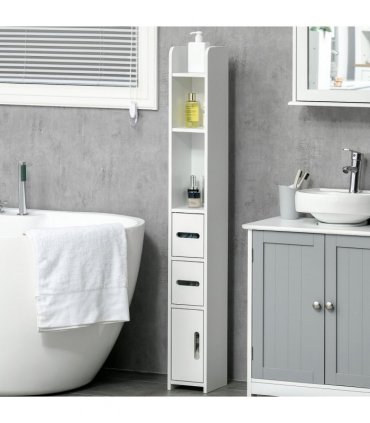 kleankin Freestanding Bathroom Cabinet w/ Open Shelves 3 Cupboards, White
