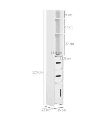 kleankin Freestanding Bathroom Cabinet w/ Open Shelves 3 Cupboards, White