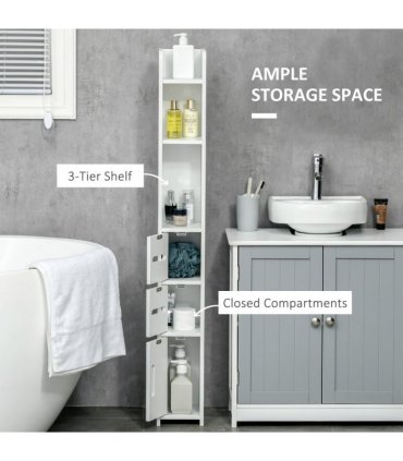 kleankin Freestanding Bathroom Cabinet w/ Open Shelves 3 Cupboards, White