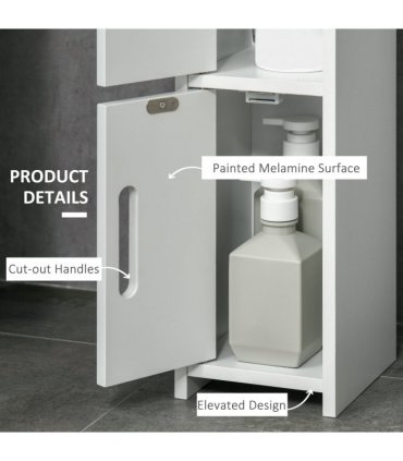 kleankin Freestanding Bathroom Cabinet w/ Open Shelves 3 Cupboards, White