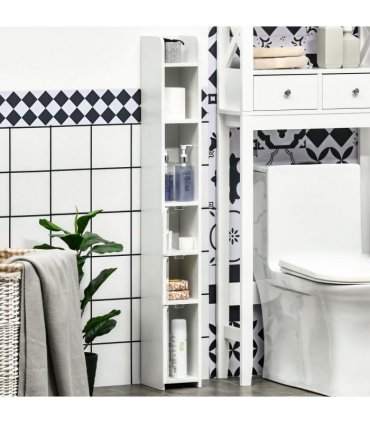 kleankin Freestanding Bathroom Cabinet w/ Open Shelves 3 Cupboards, White