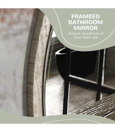 kleankin Round Mirror for Wall Makeup Mirror with Shelf Grey Wood Effect