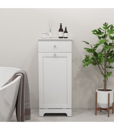 HOMCOM Single Hamper Laundry Storage Cabinet - White