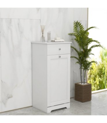 HOMCOM Single Hamper Laundry Storage Cabinet - White