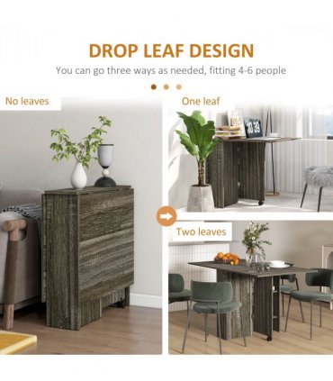 HOMCOM Mobile Drop Leaf Dining Table Folding Desk w/ 2 wheels Storage Shelves