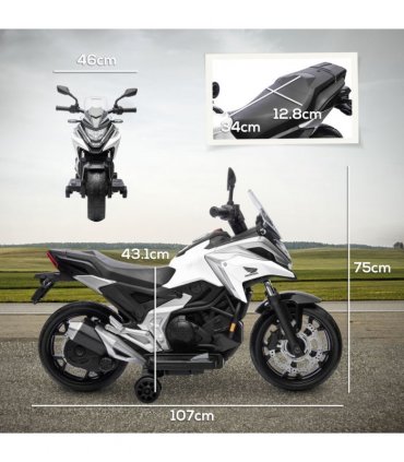 AIYAPLAY Honda Licensed 12V Kids Electric Motorbike w/ Music Headlights - White