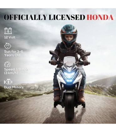 AIYAPLAY Honda Licensed 12V Kids Electric Motorbike w/ Music Headlights - White