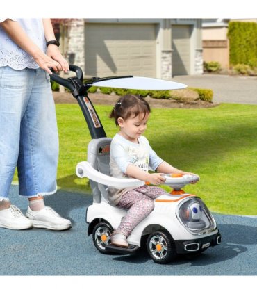 AIYAPLAY 3 in 1 Ride on Push Car, Cartoon Robot Foot to Floor Slider - White
