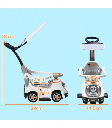 AIYAPLAY 3 in 1 Ride on Push Car, Cartoon Robot Foot to Floor Slider - White