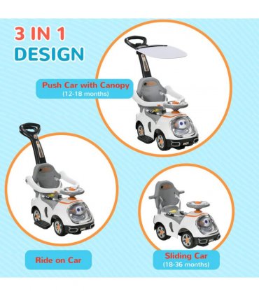 AIYAPLAY 3 in 1 Ride on Push Car, Cartoon Robot Foot to Floor Slider - White