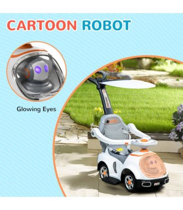 AIYAPLAY 3 in 1 Ride on Push Car, Cartoon Robot Foot to Floor Slider - White