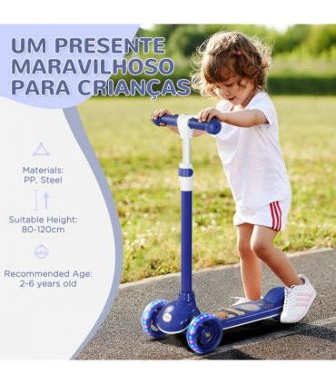 AIYAPLAY Kids 3 Wheel Scooter for 2-6 Years Old w/ Adjustable Height, Blue