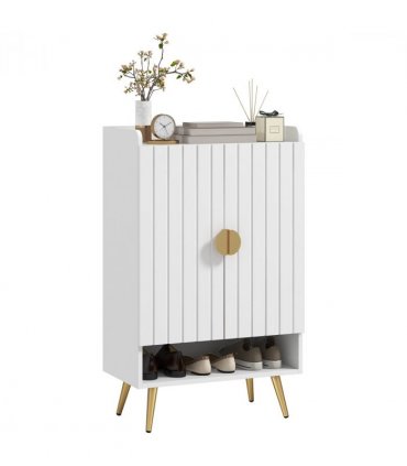HOMCOM Modern Shoe Cabinet with 2 Doors, Open Shelf and Adjustable Shelves, 15 Pair Hallway Shoe Cupboard, Entryway Storage Unit, White