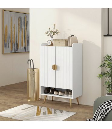 HOMCOM Modern Shoe Cabinet with 2 Doors, Open Shelf and Adjustable Shelves, 15 Pair Hallway Shoe Cupboard, Entryway Storage Unit, White