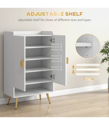HOMCOM Modern Shoe Cabinet with 2 Doors, Open Shelf and Adjustable Shelves, 15 Pair Hallway Shoe Cupboard, Entryway Storage Unit, White