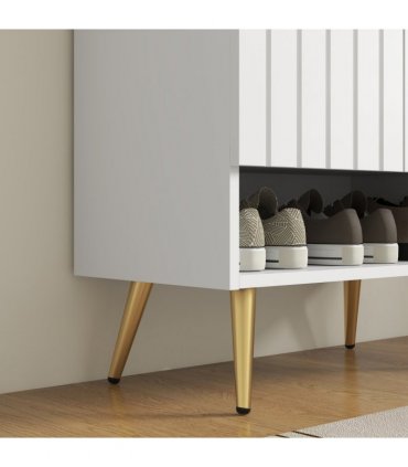 HOMCOM Modern Shoe Cabinet with 2 Doors, Open Shelf and Adjustable Shelves, 15 Pair Hallway Shoe Cupboard, Entryway Storage Unit, White