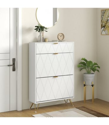 HOMCOM Slim Shoe Storage Cabinet with Flip Drawers for Entryway, Hallway, White