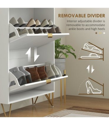 HOMCOM Slim Shoe Storage Cabinet with Flip Drawers for Entryway, Hallway, White