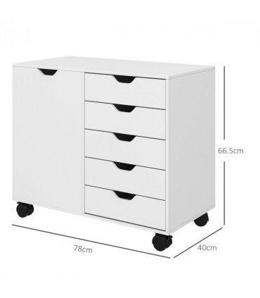 HOMCOM Modern Mobile 5-Drawer Cabinet w/ Door, Office Storage Cabinet White