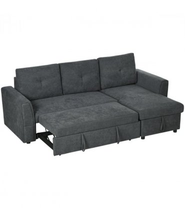 HOMCOM 3 Seater Sofa Bed, Convertible Pull Out Sofa with Storage, Dark Grey