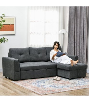 HOMCOM 3 Seater Sofa Bed, Convertible Pull Out Sofa with Storage, Dark Grey