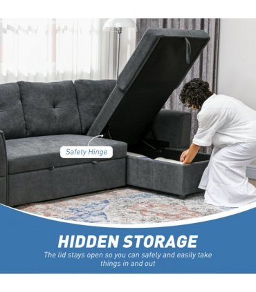 HOMCOM 3 Seater Sofa Bed, Convertible Pull Out Sofa with Storage, Dark Grey
