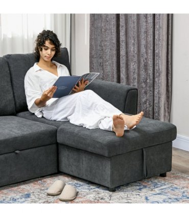 HOMCOM 3 Seater Sofa Bed, Convertible Pull Out Sofa with Storage, Dark Grey