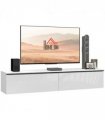 HOMCOM 160cm High Gloss Floating TV Unit Stand for TVs up to 70", Wall Mounted TV Cabinet with Storage Cupboards, White