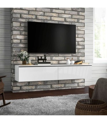 HOMCOM 160cm High Gloss Floating TV Unit Stand for TVs up to 70", Wall Mounted TV Cabinet with Storage Cupboards, White