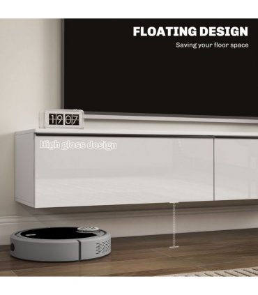 HOMCOM 160cm High Gloss Floating TV Unit Stand for TVs up to 70", Wall Mounted TV Cabinet with Storage Cupboards, White