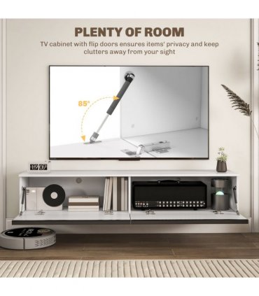 HOMCOM 160cm High Gloss Floating TV Unit Stand for TVs up to 70", Wall Mounted TV Cabinet with Storage Cupboards, White