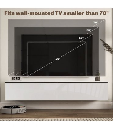 HOMCOM 160cm High Gloss Floating TV Unit Stand for TVs up to 70", Wall Mounted TV Cabinet with Storage Cupboards, White