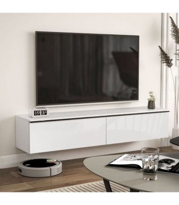 HOMCOM 160cm High Gloss Floating TV Unit Stand for TVs up to 70", Wall Mounted TV Cabinet with Storage Cupboards, White