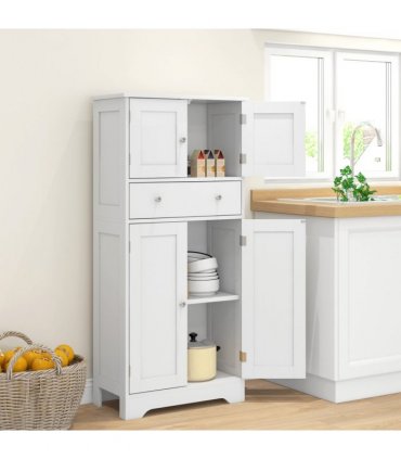 HOMCOM Kitchen Cupboard Kitchen Cabinet with Drawer and Adjustable Shelf White