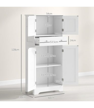 HOMCOM Kitchen Cupboard Kitchen Cabinet with Drawer and Adjustable Shelf White