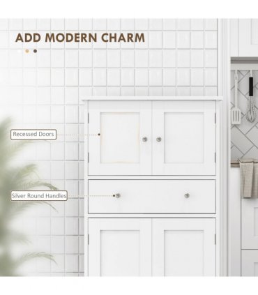 HOMCOM Kitchen Cupboard Kitchen Cabinet with Drawer and Adjustable Shelf White