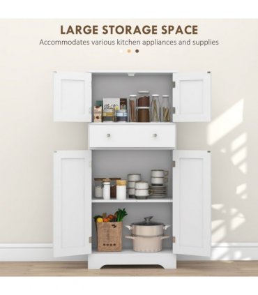 HOMCOM Kitchen Cupboard Kitchen Cabinet with Drawer and Adjustable Shelf White