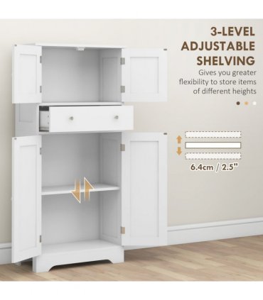 HOMCOM Kitchen Cupboard Kitchen Cabinet with Drawer and Adjustable Shelf White