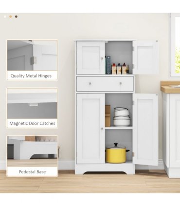HOMCOM Kitchen Cupboard Kitchen Cabinet with Drawer and Adjustable Shelf White