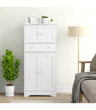 HOMCOM Kitchen Cupboard Kitchen Cabinet with Drawer and Adjustable Shelf White