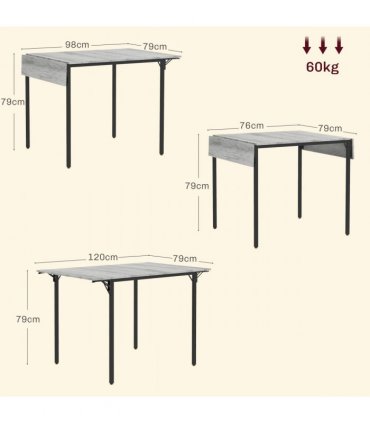 HOMCOM Folding Dining Table, Drop Leaf Table for 2-4 People, Grey