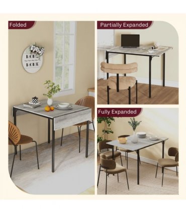 HOMCOM Folding Dining Table, Drop Leaf Table for 2-4 People, Grey