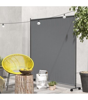 Outsunny Garden Screen with Wheels, 6ft Rolling Privacy Room Divider, Dark Grey